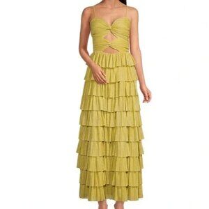 NWT Gianni Bini Grace Metallic Plisse Sweetheart Neck Cut-Out Tiered Dress